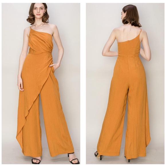 Son Paises Pants - Caramel One Shoulder Jumpsuit NWT